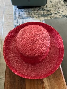 Wide Brim Straw Sun Hat - Lovely Lipstick Red